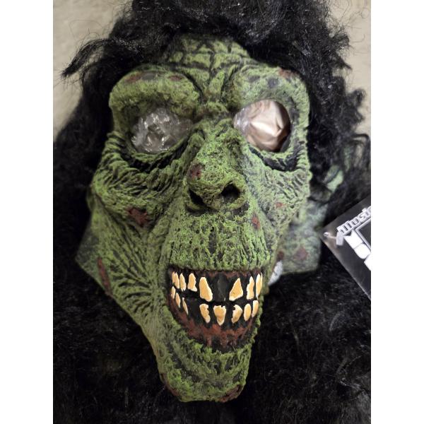 New With Tags! Scary Green Faced Monster With Long Black Mullet Adult Latex Mask 