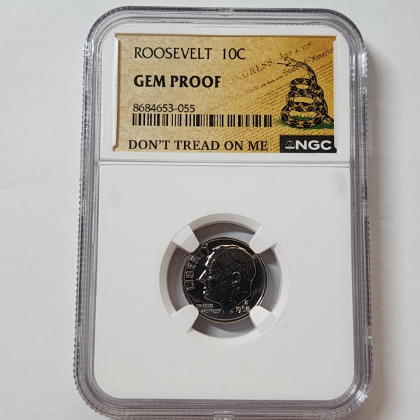 NGC GEM PROOF 1968-S United States Roosevelt Dime "Don't Tread on Me"