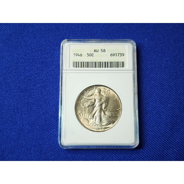 1946 Walking Liberty Silver Half Dollar ANACS AU 58