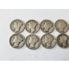Image 2 : x10 Assorted Years & Mint Marks U.S. 90% Silver Mercury Dimes FV: $1.00