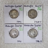 Image 1 : Four Assorted Years 90% SILVER Washington Quarters - Face Value: $1.00
