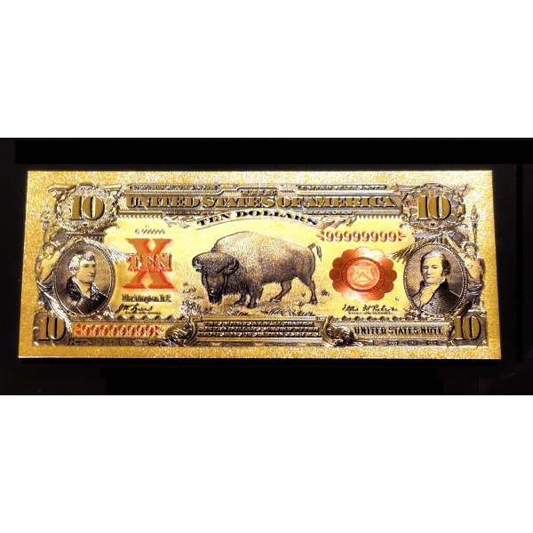Pure 24k .999 Gold Foil United States 1901 $10 "BISON / BUFFALO" Large Note - Processed in Pure GOLD