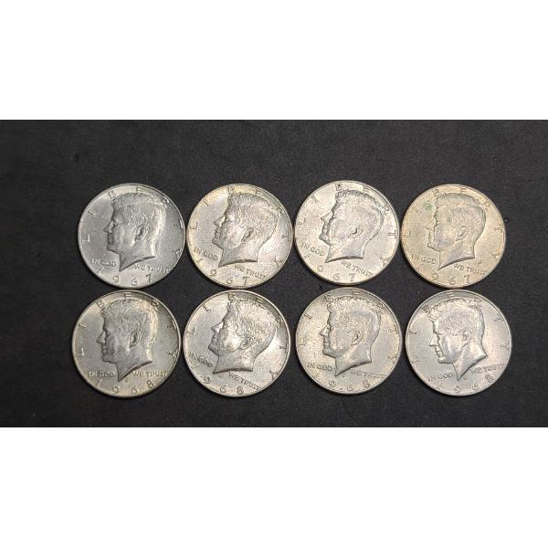 (8) 1967/1968 40% Silver Kennedy Half Dollars - Face Value: $4.00