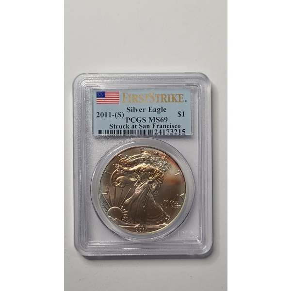 PCGS 2011-S MS69 1 Troy Ounce .999 Fine Silver American Eagle - Toned