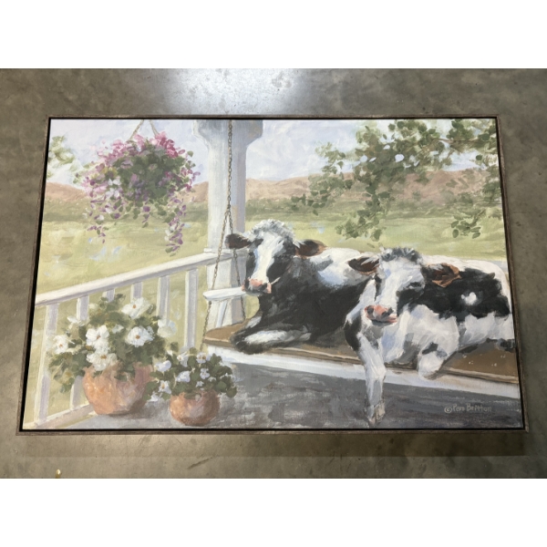Farm Cows with Flowers on a Porch Swing Photo Frame - 25x36.5" - Pam Britton