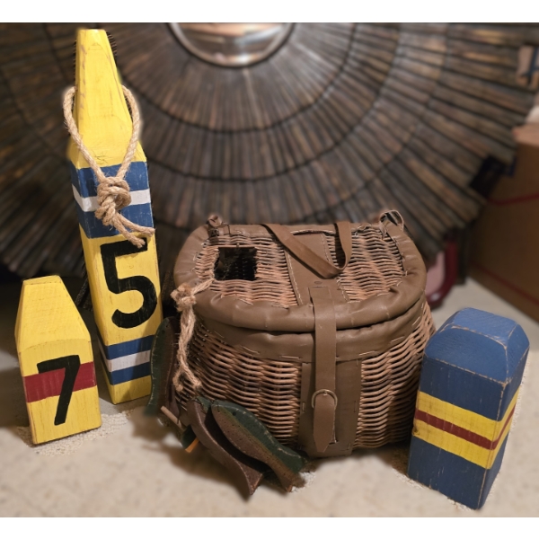 Boat Home Decor incl 2 Wooden Buoys and a Faux Trap Basket