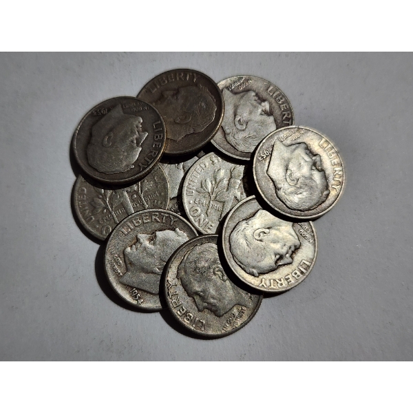 $1.00 Face Value in Assorted Year 90% Silver United States Dimes ~ ALL 1964 OR OLDER!