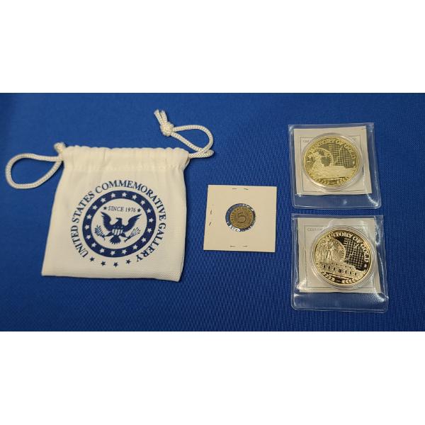 History Of Gold 24K Gold Layered Commemorative Coins With Bag & 5 Reich Pfennig German Coin