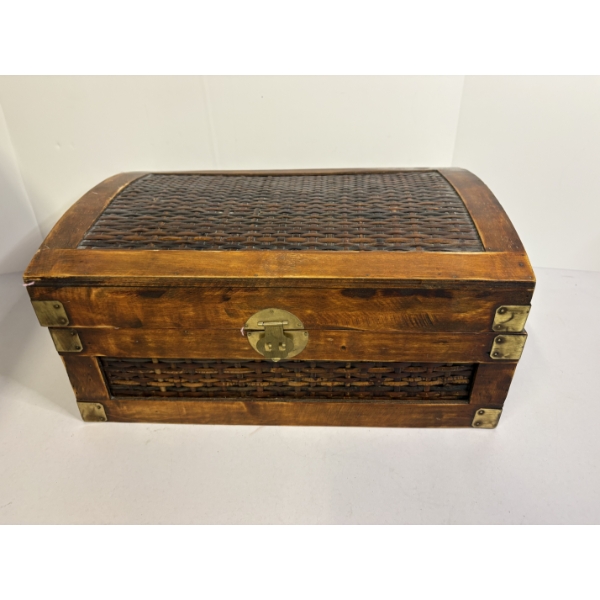 Vintage Woven & Wooden Bamboo Trunk 