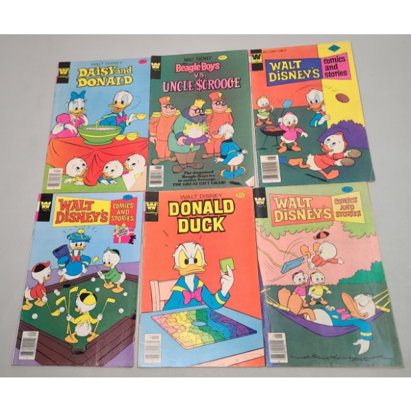 (6) Vintage Walt Disney Whitman Publishing Comic Books - Donald Duck, Daisy Duck, and Uncle Scrooge