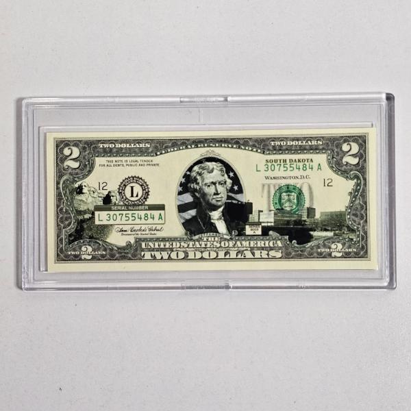 2003-A Series $2 Federal Reserve Note colorized for South Dakota Statehood