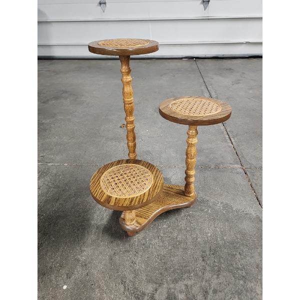 Vintage Three-Tier Wicker and Wood Plant Stant - Approx. 21in Tall