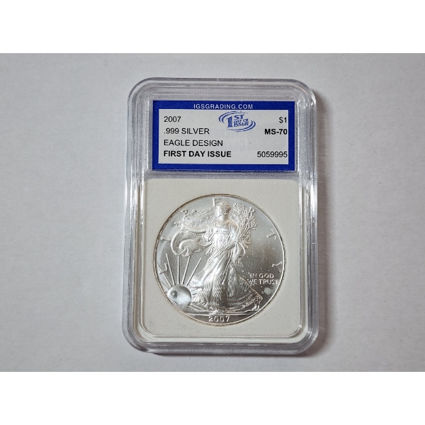 2007 American Silver Eagle - 1 oz .999 Fine Silver - FDOI - IGS MS70