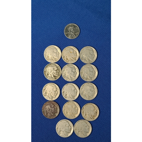 Assorted Years/Unknown Years Buffalo Nickels & 1943 Steel Lincoln Cent - Face Value: $0.71