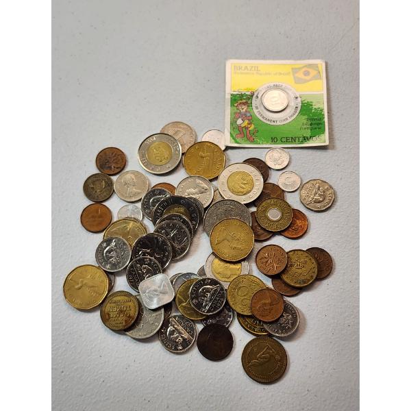 Assortment of World Coins Including Canada, Brazil, Bahamas, Mexico, Tokens, & More!