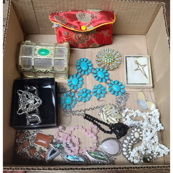 Assorted Fashion Necklaces, Bracelet, Trinket Box & More