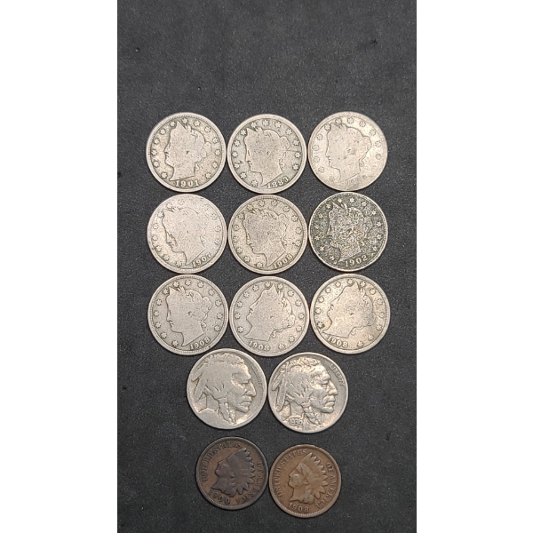 Assorted U.S Nickels & Indian Head Cents - Face Value: $0.57