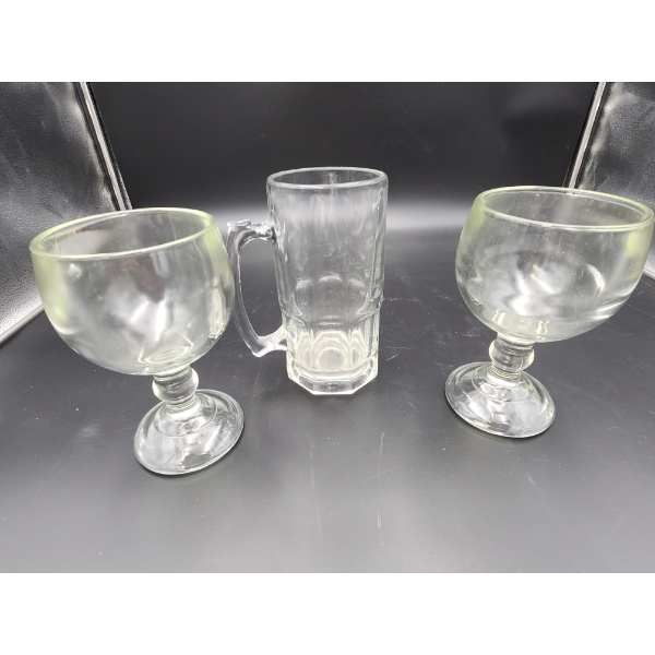 2 Wine Goblets & 1 Beer Mug - 8 inches & 7.5 inches