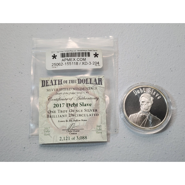 2017 Silver Shield Death Slave 1 Troy oz Brilliant Uncirculated .999 Silver Round 