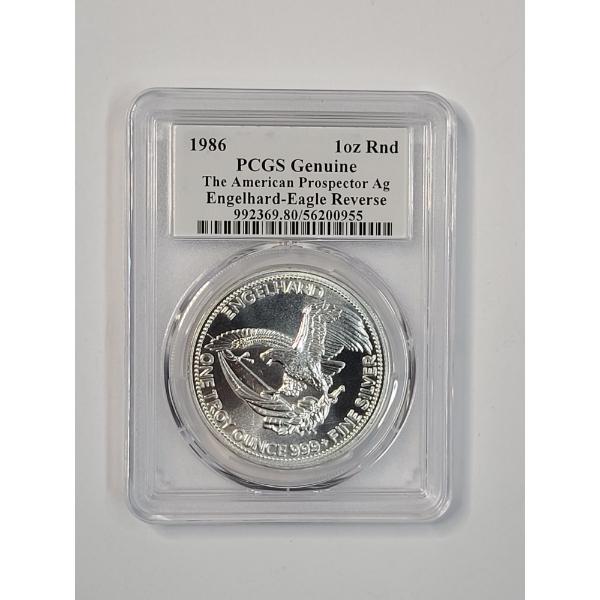 PCGS Genuine 1986 Engelhard "The American Prospector" Eagle Reverse 1 Troy Oz .999 Silver Round 