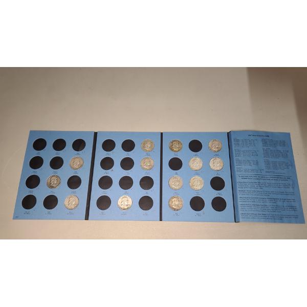 Franklin Half Dollars 1948-1963 Whitman Coin Folder With (13) Silver Franklin Half Dollars -FV $6.50