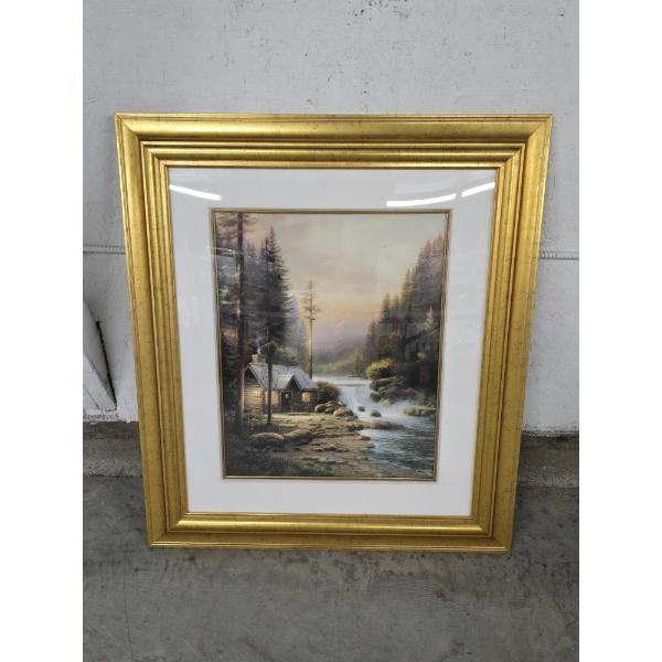 Framed Thomas Kinkade "Evening in the Forest" Lithograph Art Piece Approx. 2.8ft x 2.5ft in Frame