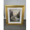 Image 1 : Framed Thomas Kinkade "Evening in the Forest" Lithograph Art Piece Approx. 2.8ft x 2.5ft in Frame