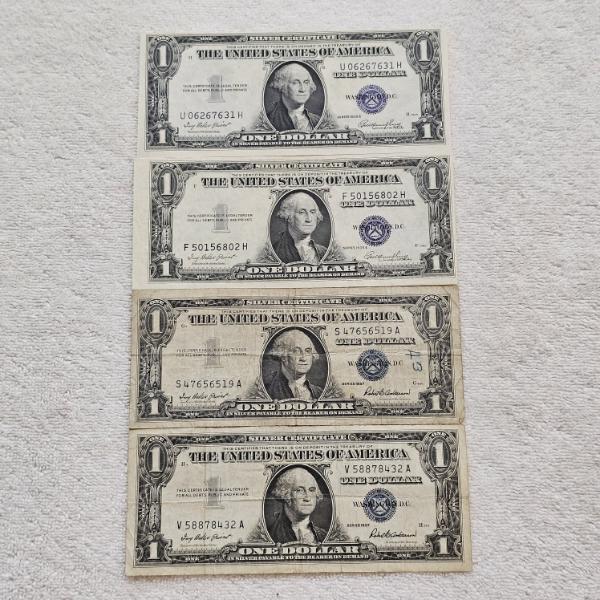 Four U.S. One Dollar Silver Certificates FV: $4.00