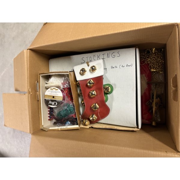 *Pick Up At Mantua Home-No Shipping Available* Box of Christmas Decor - Ribbon - Stocking and Tree 