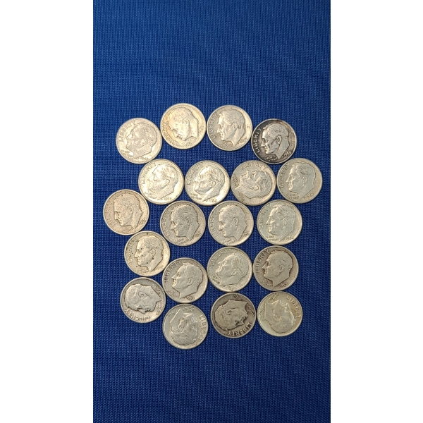 Assorted Years/Mint Marks U.S 90% Silver Roosevelt Dimes - Face Value: $2.00