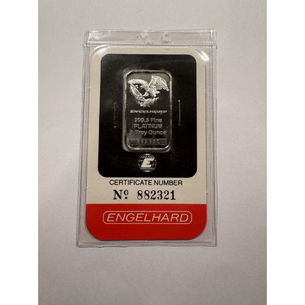 Rare Vintage Engelhard Platinum .9995 Fine One Troy Ounce Bar - Mint Condition - Incredible Piece