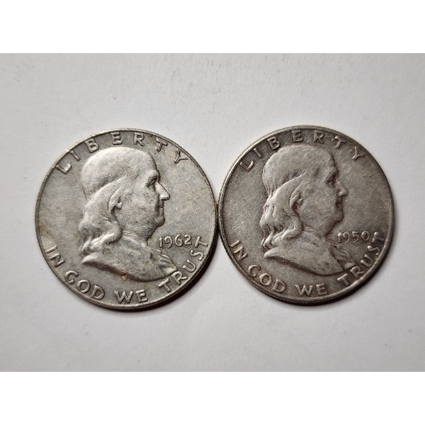 Two Benjamin Franklin 90% Silver United States Half Dollars ~ Both Nice Looking Coins!