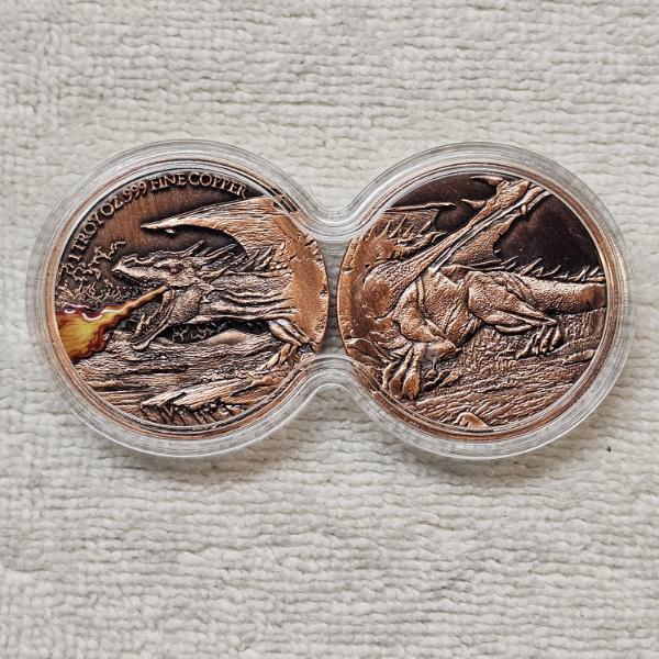 2oz Fire Dragon Duo Copper Coin Set Consisting of Two Separate 1 oz .999 Fine Copper Rounds