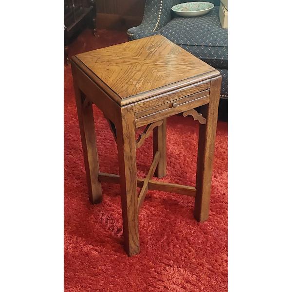 Vintage Square 24" Tall x 12" x 12" Side Table With Slide Out Writing or Resting Shelf As Shown