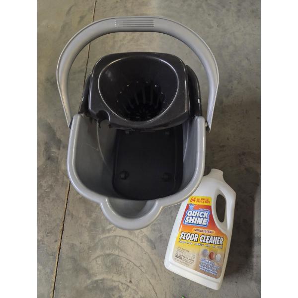 Brand New 64OZ. Quick Shine Disinfectant Floor Cleaner & 15 Liter Planet Wheeled Mop Bucket - No Shi