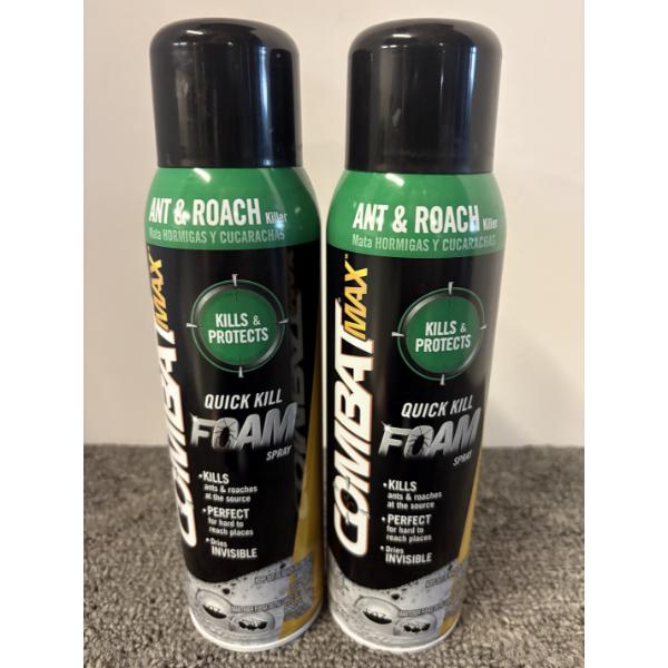 Brand New - 2 Cans - Combat Max Ant & Roach Killer - Quick Kill Foam Spray