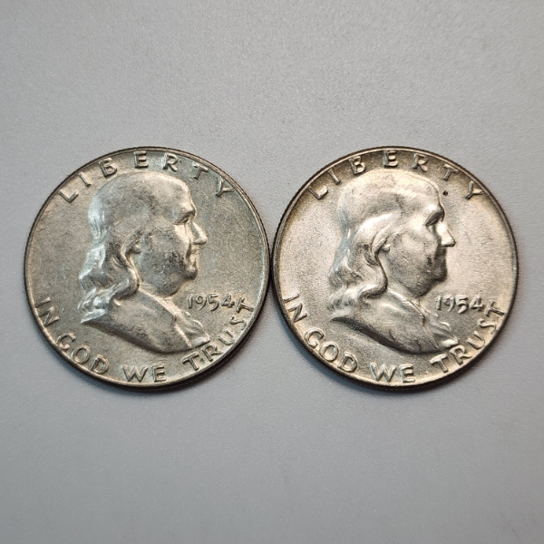 Two 1954 United States 90% Silver Franklin Half Dollars - FV: $1.00