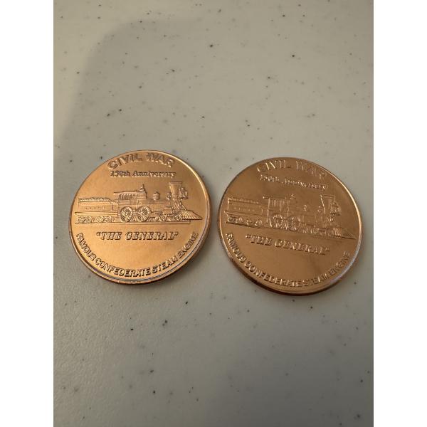 2 - Civil War The General Famous Confederate Steam Engine - .999 Fine Copper Troy Ounce Bars - Mint 