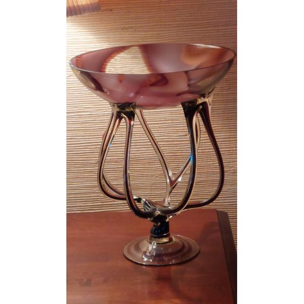Art Glass Murano? Hand Blown Unique Footed Bowl - App 12" Dia - Lavender Swirl Glass - See Pics