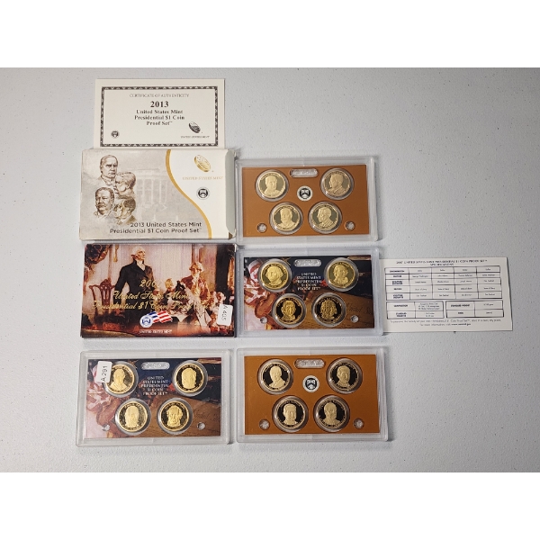 4 U.S. Mint Presidential $1 Coin Proof Sets: 2013, 2007
