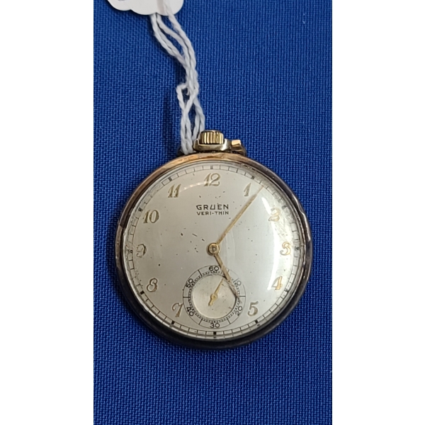 Gruen Ultra-Thin15 Jewels 10K Gold Filled 17 Jewels Open Face Pocket Watch -Works