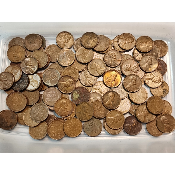 Approx. $1.00 Face Value of Assorted 1950's Lincoln Wheat Pennies 