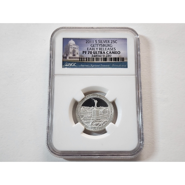 2011-S Silver Quarter Gettysburg Early Releases Graded by NGC PF 70 Ultra Cameo