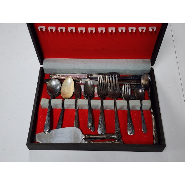Silverplated Silverware Set - Mostly W.M Rogers - In Storage Box - Total Weight 3.8LBS