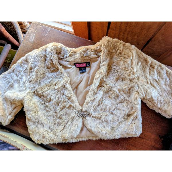 Fawn Color Faux Fur Shrug & Black Sheer Beaded Scarf
