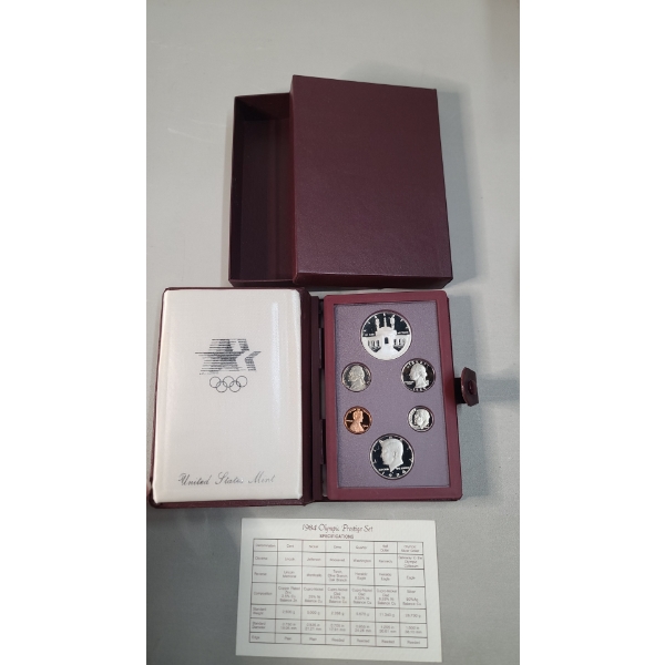 U.S 1984-S U.S Mint Prestige Proof Set Including 1984 L.A Olympiad Coliseum 90% Silver Proof Dollar