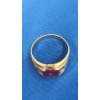 Image 5 : Men's 10K Gold Masonic Ring With Red Stone - Size: 13.5 - Weight: 6.6g