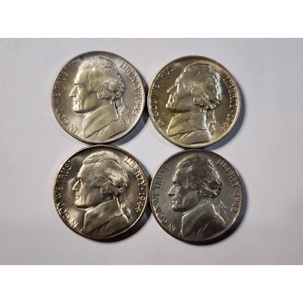 Four Incredible Silver Wartime Nickels ~ All Brilliant Condition! 