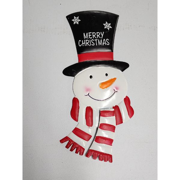 Merry Christmas Snowman Metal Hanging Sign - 19in Tall