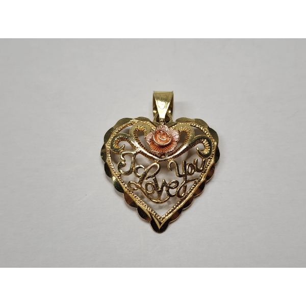 Gorgeous 10K Gold "I Love You" Heart Rose Pendant - Total Weight: 1.6g